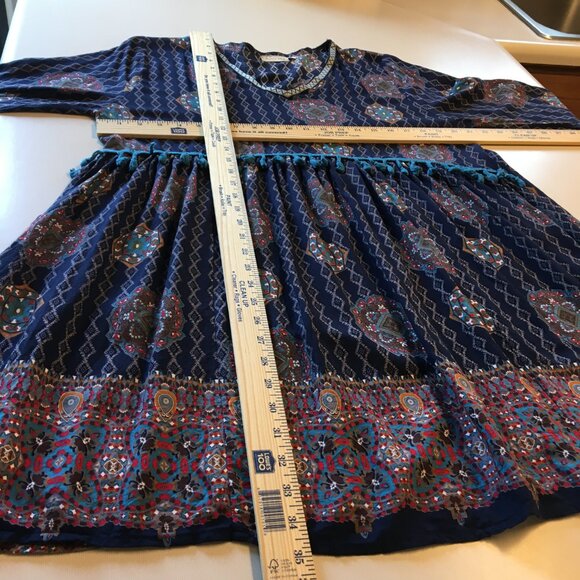 Southern Stitch Tunic Mini Dress Womens XXL Navy Print Tassels Boho Flowy - Picture 7 of 12